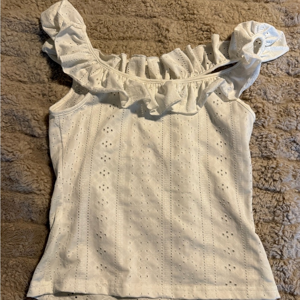 White Ruffled Eyelet Women's Top